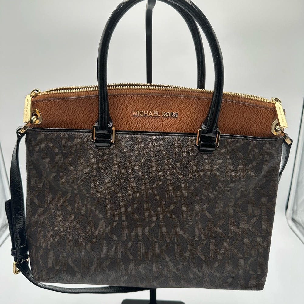 MICHAEL Michael Kors Brown and Black Briefcase with Signature Style